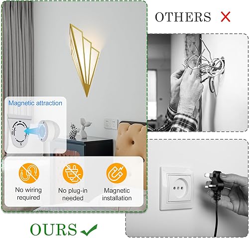 Miniatura 6 de Juego de dos apliques de pared modernos que funcionan con pilas, lámpara de pared simple y creativa Art Deco con control remoto, luz de pared LED