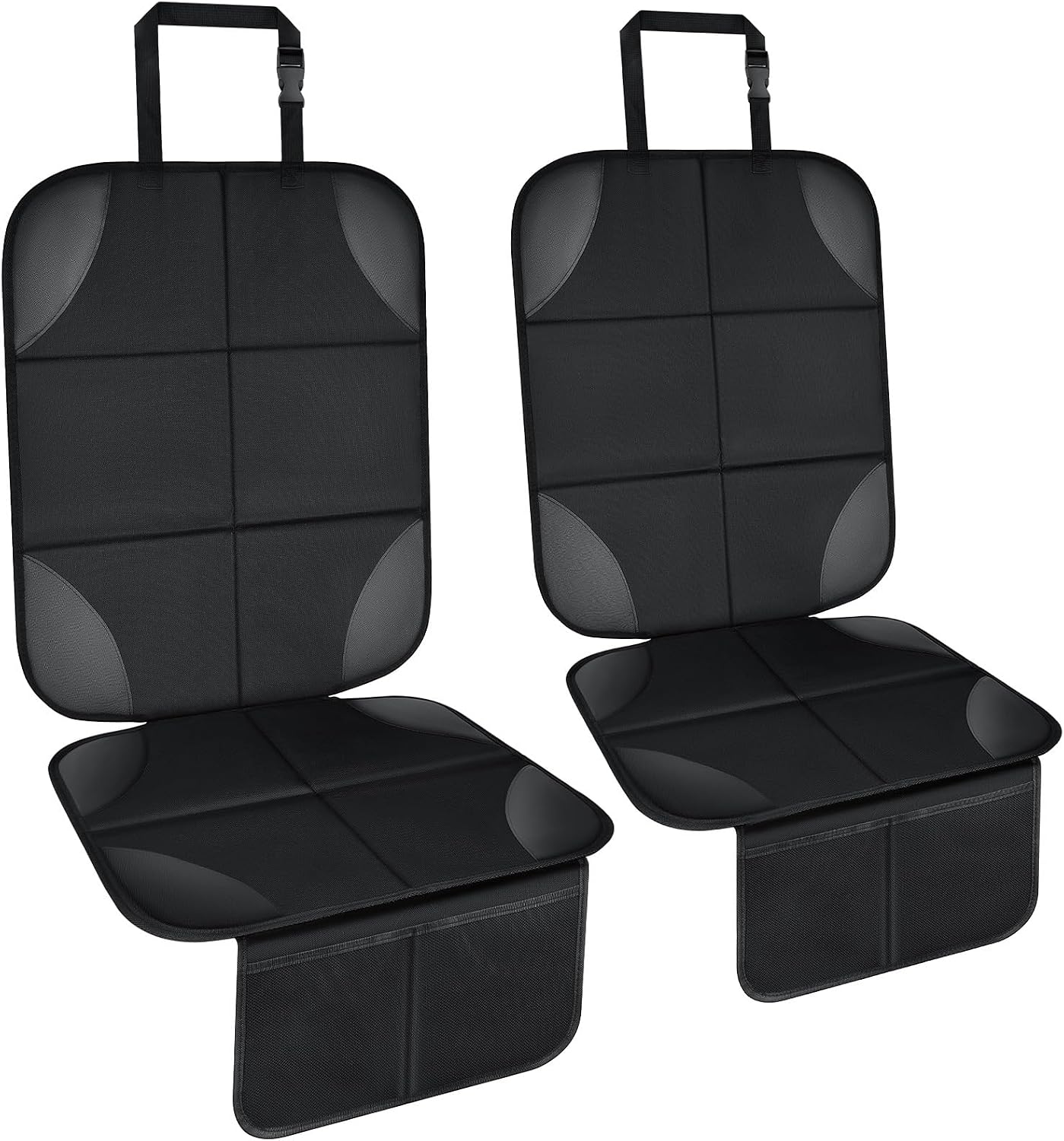 Car Seat Protectors for Child Car Seat, Baby Car Seat Cover Waterproof 600D Fabric Padding Non-Slip Backing 2 Mesh Pockets, Carseat Protector for Travel Vehicles Baby Pets (Black-2pcs)