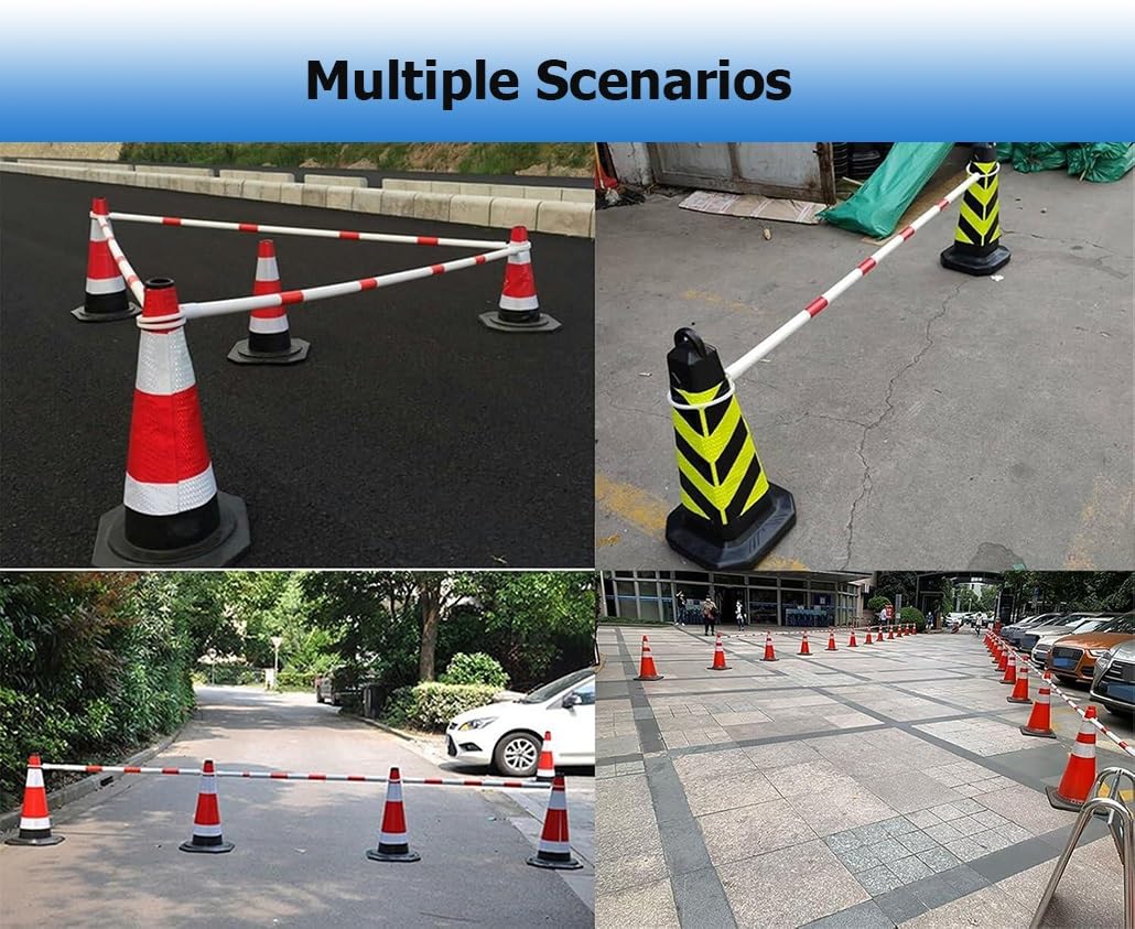 Barrera de Conos de tráfico expandible (Paquete de 8), Cinta de Seguridad retráctil Ajustable de 1,6 m a 3 m para estacionamientos, Control de tráfico Reflectante, Equipo de Seguridad para e