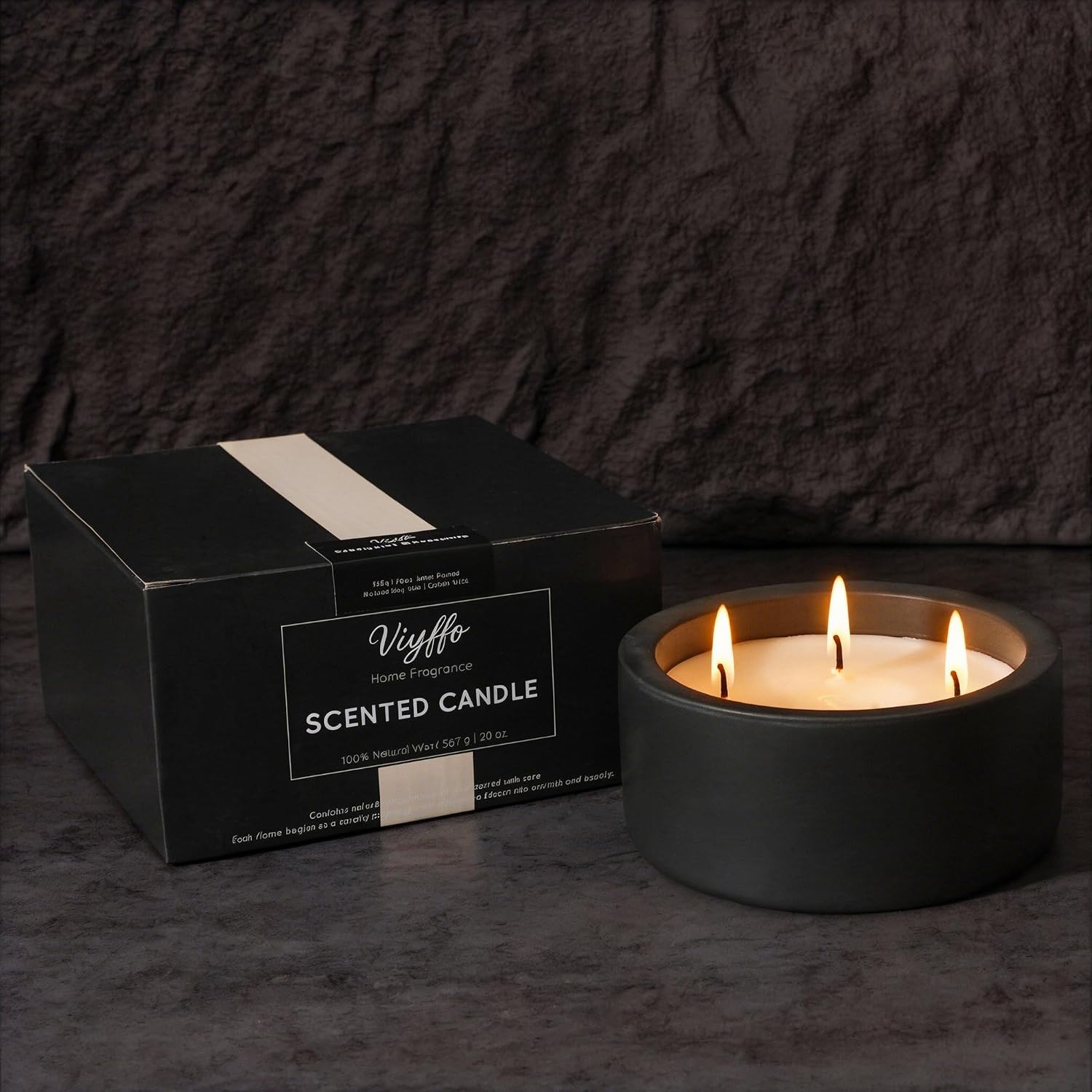 Viyffo 20oz Large Scented Candle – Eucalyptus & Rosemary, 3 Wick Non Toxic Soy Candle, Matte Black Ceramic Jar, Luxury Home Fragrance for Men, Elegant Spring Décor & Premium Birthday Gift