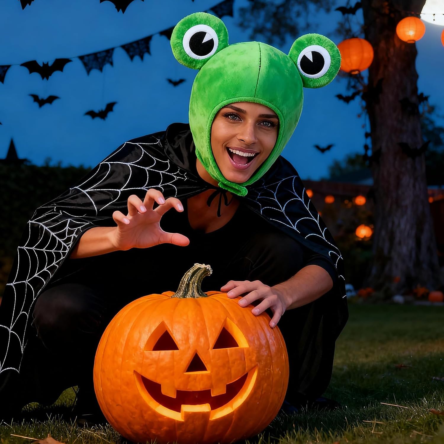 Cute Plush Frog Hat Cap for Halloween Costume Cosplay,Frog Eye Headband Head Hoop Makeup Soft Elastic Hair Band - Image 8