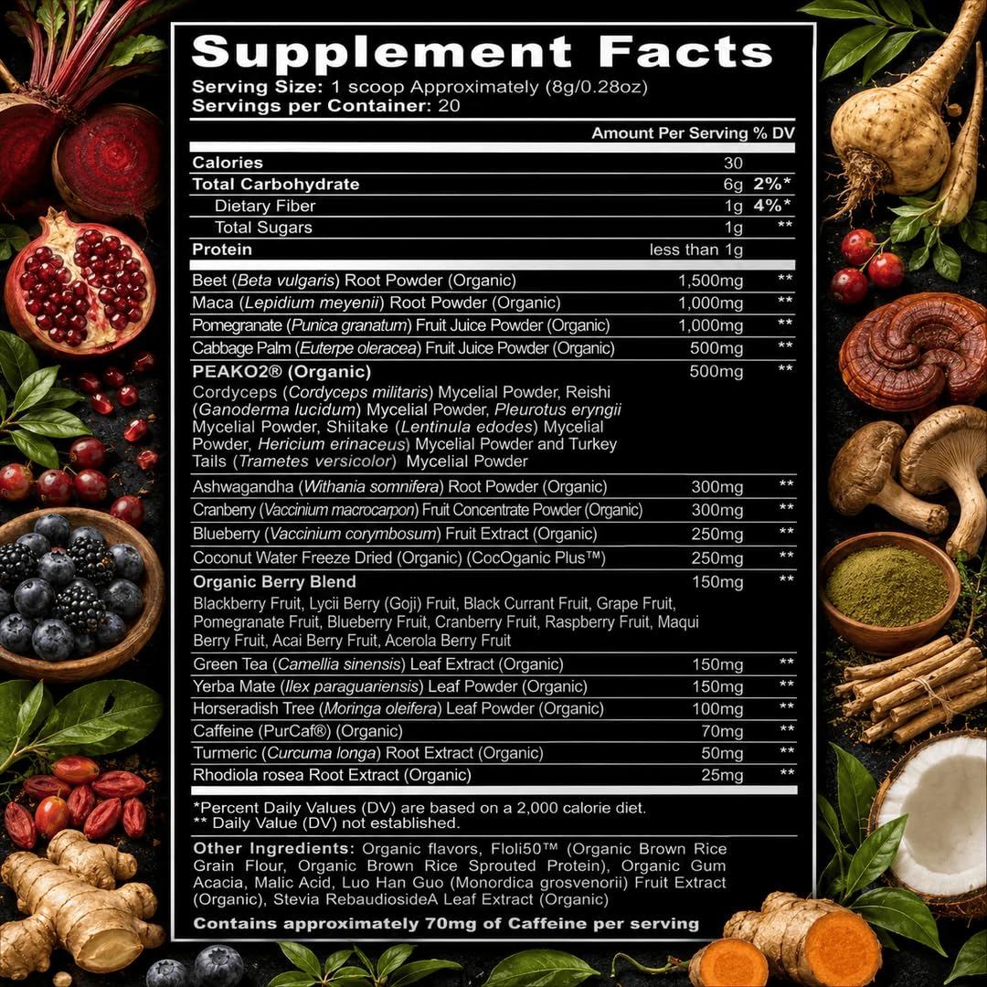 Organic Muscle Pre Workout Powder, Lemon Berry, USDA Organic, 20 Servings — Amazon image 2