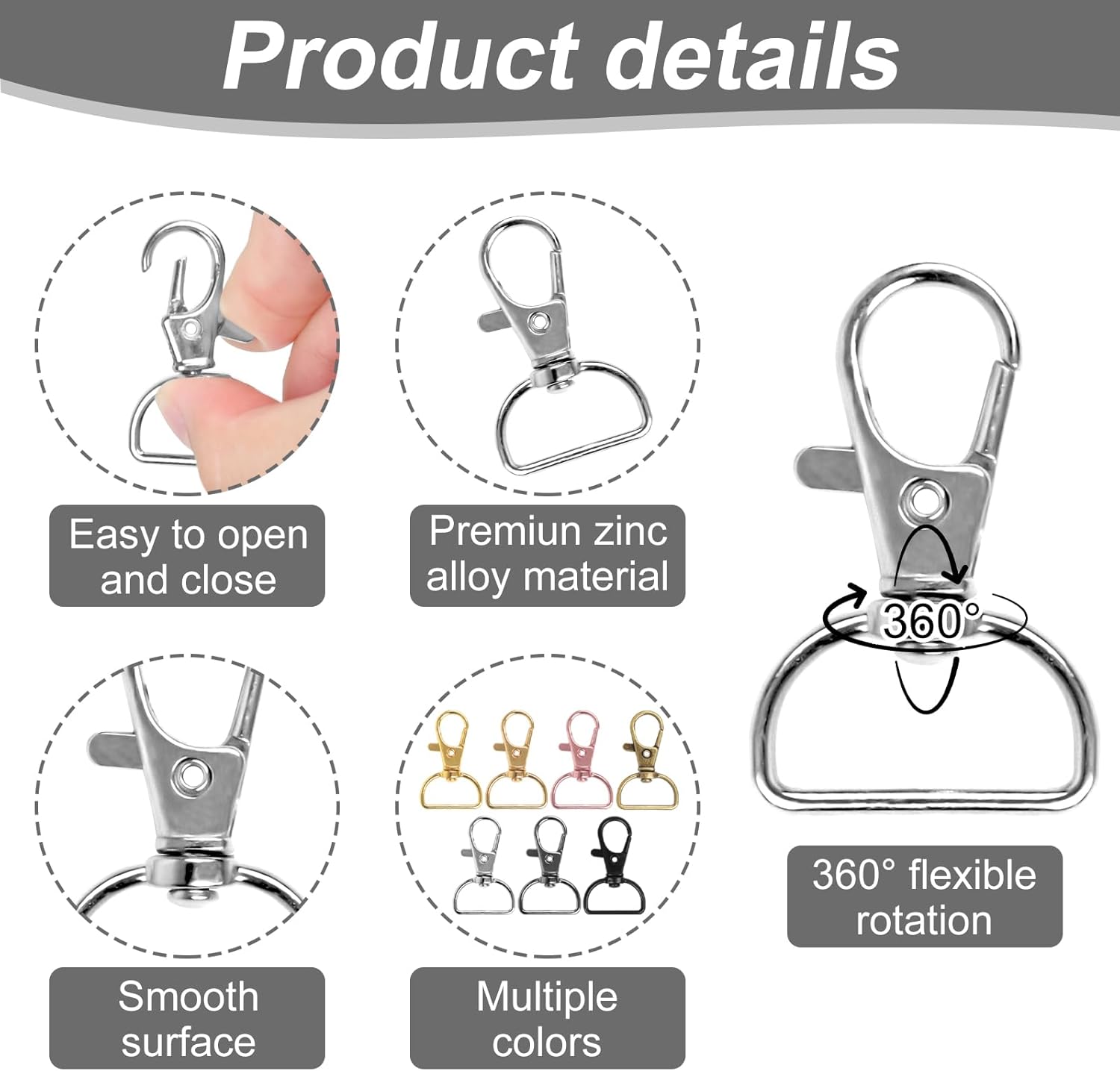60PCS Key Chain Clip Hooks, Swivel Clasp Hooks, D Ring Clip Lanyard Hardware for Keychain Making(3/4”Inside Width) - Image 4
