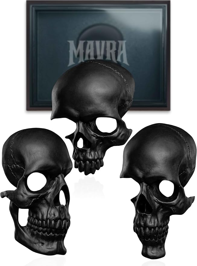 MAVRA Gothic Wall Decor Set of 3, Carved Black Skulls for Goth Room Decor