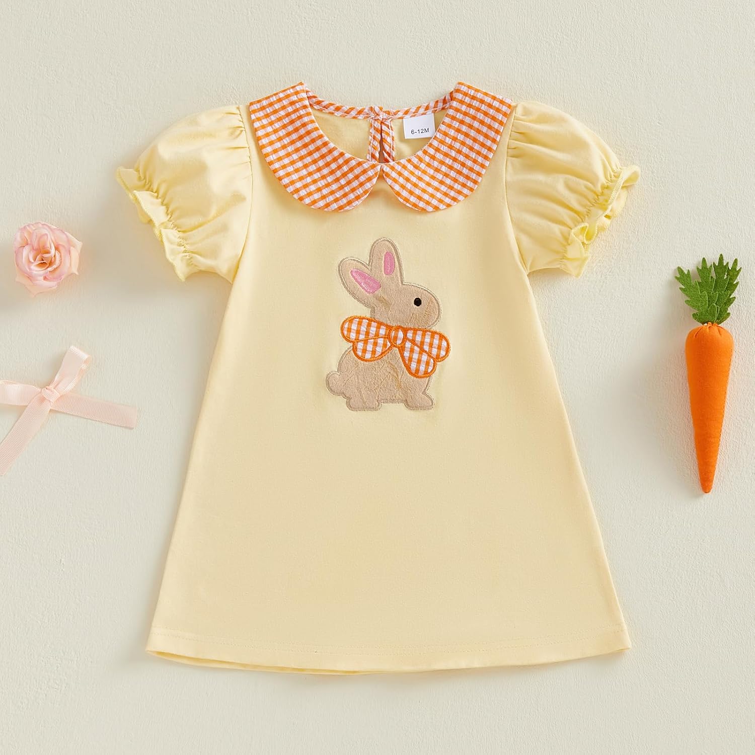 Yuemengxuan Toddler Baby Girl Easter Dress Bunny Embroidery Puff Short Sleeve Doll Collar A Line Dress Summer Clothes - Image 4