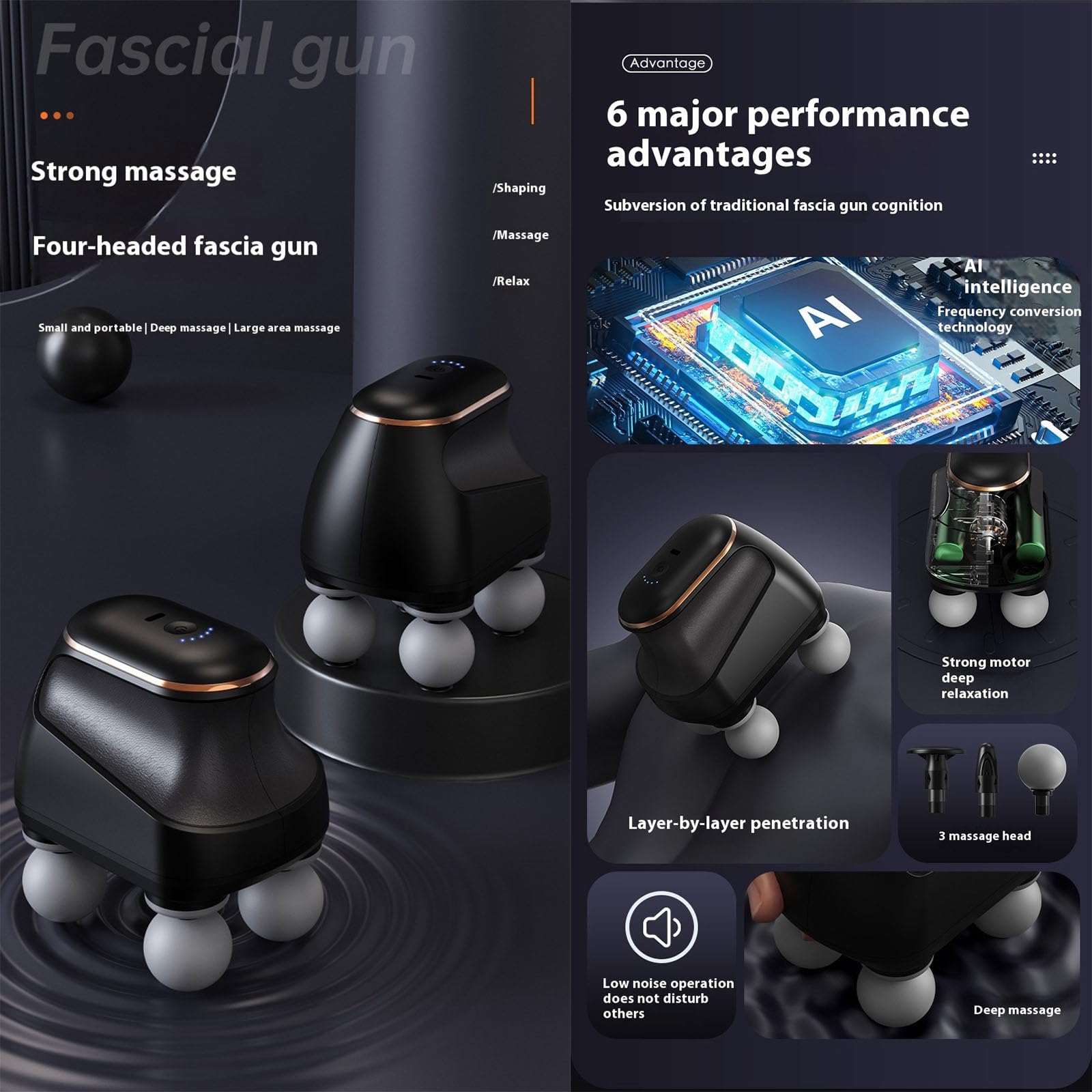 Masajeador de 4 cabezas, masajeador de caballo, pistola masajeadora eléctrica de mano de percusión muscular con 12 cabezales de masaje para alivio del dolor de hombros, cuerpo, espalda y piernas