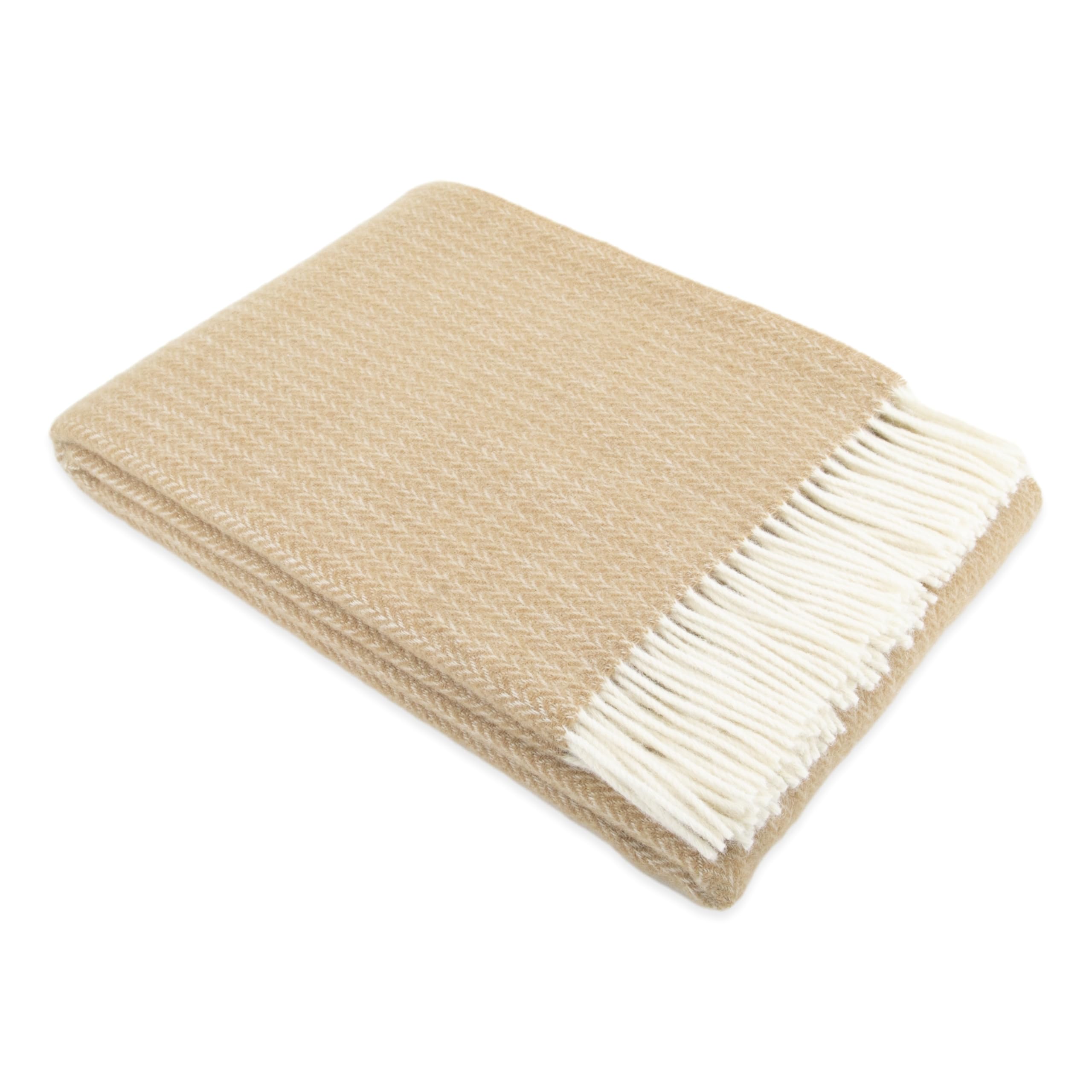 Simply Sheepskin Cable Pattern Beige Wool Blanket - Wool Blanket - Jacquard Woven - New Zealand Wool Throw 140X200 Cm
