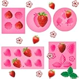 5 Pcs Strawberry Baking Mold Silicone Handmade Candy Jelly Bakeware 3D Flower Strawberry Embed Silicone Fruit Shape Pastry Mold for Soap wax Chocolate Fondant Ice Cream Cupcake Cake Decor