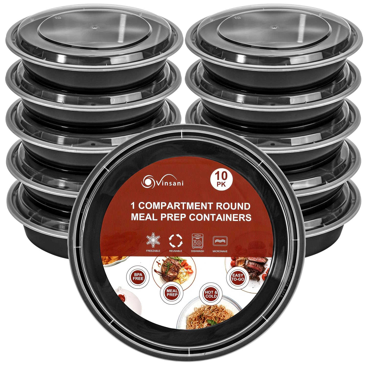 1 Compartment Meal Prep Round Containers BPA-Free Microwave Safe - 30 Pack