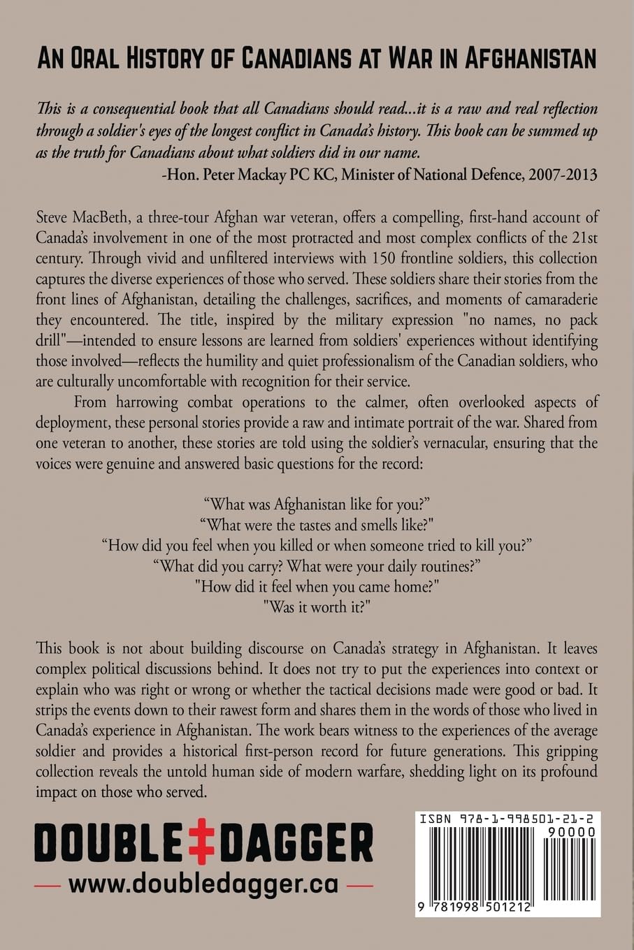 No Names No Pack Drill: An Oral History of Canadians at War in Afghanistan
