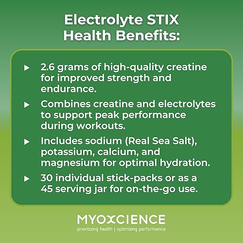 Miniatura 7 de MYOXCIENCE Electrolyte STIX  Polvo de electrolito de creatina  Recuperación del ejercicio y el desarrollo muscular con sal real (sabor a lima limón)