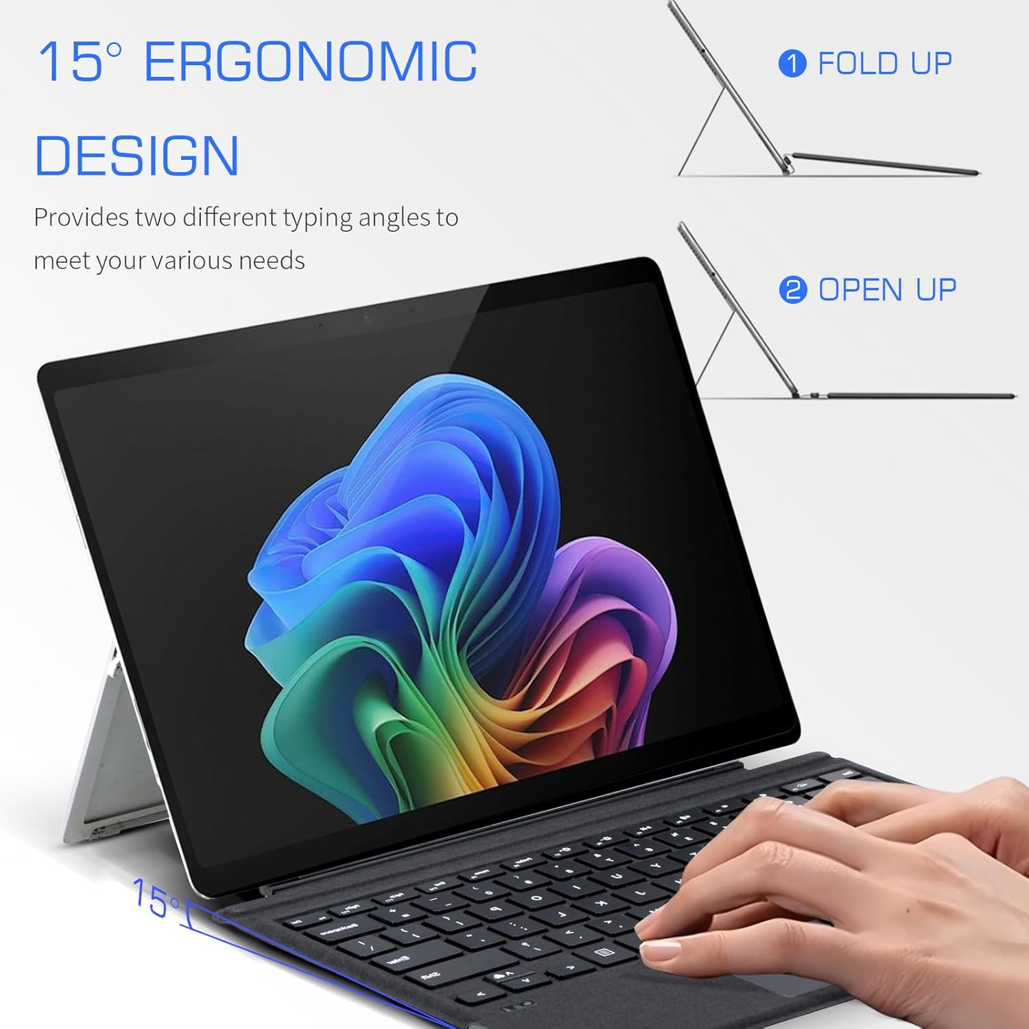 Junfire Detachable Keyboard for Microsoft Surface Pro 11/10/9/ProX (13-inch,2024/2022), 7-Color Backlit Wireless Keyboard with Touchpad, 14 Shortcut Keys, 30H Battery – Magnetic & Slim Design, Black