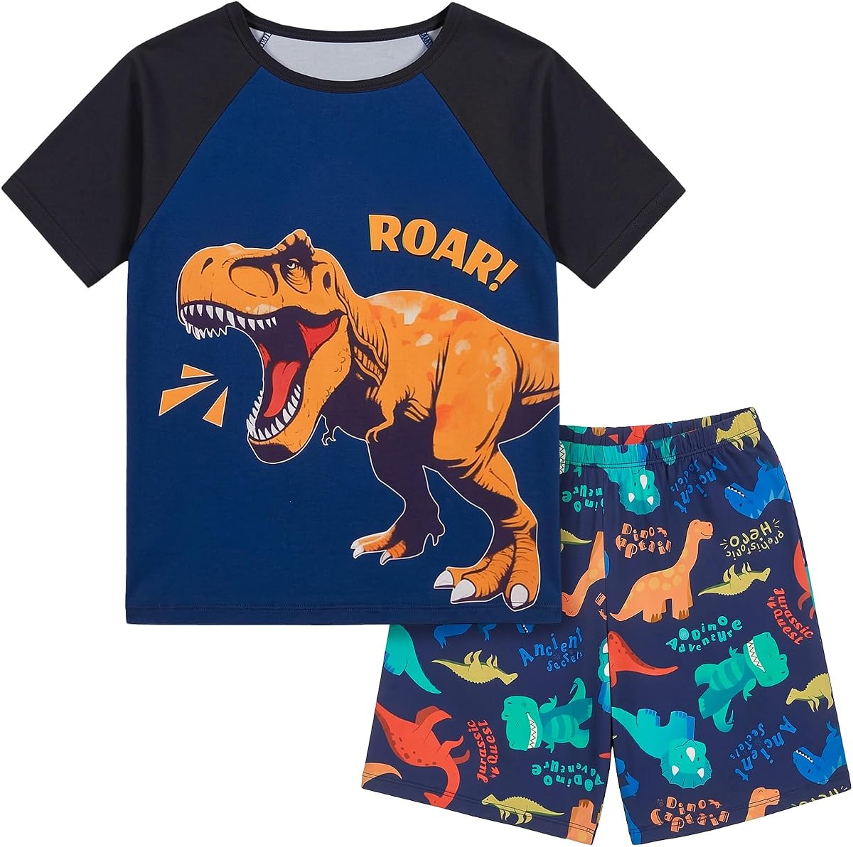 FIOBEE Boys Short Sleeve Pajamas Set Raglan Top & Shorts Kids Sleepwear