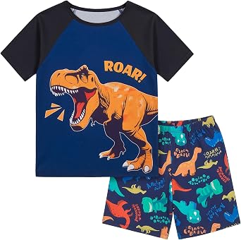 FIOBEE Boys Short Sleeve Pajamas Set Raglan Top & Shorts Toddler Kids Summer Sleepwear Ultra-Soft Loose Fit PJs Outfit 2-9T