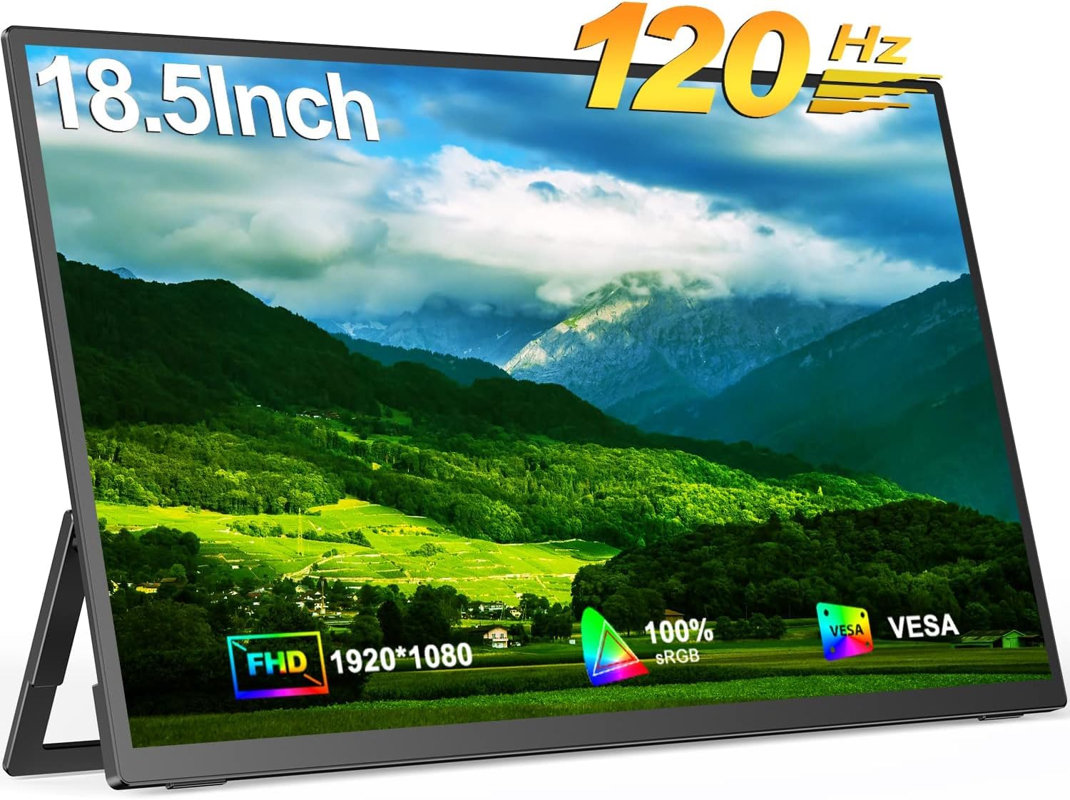 EVICIV 18.5-inch Portable Monitor, 120Hz Monitor, Full HD 1080P IPS Display with Mini HDMI Input, Built-in Speakers, with Stand, Ultra-Thin and Lightweight Design for Business, Gaming, and Travel