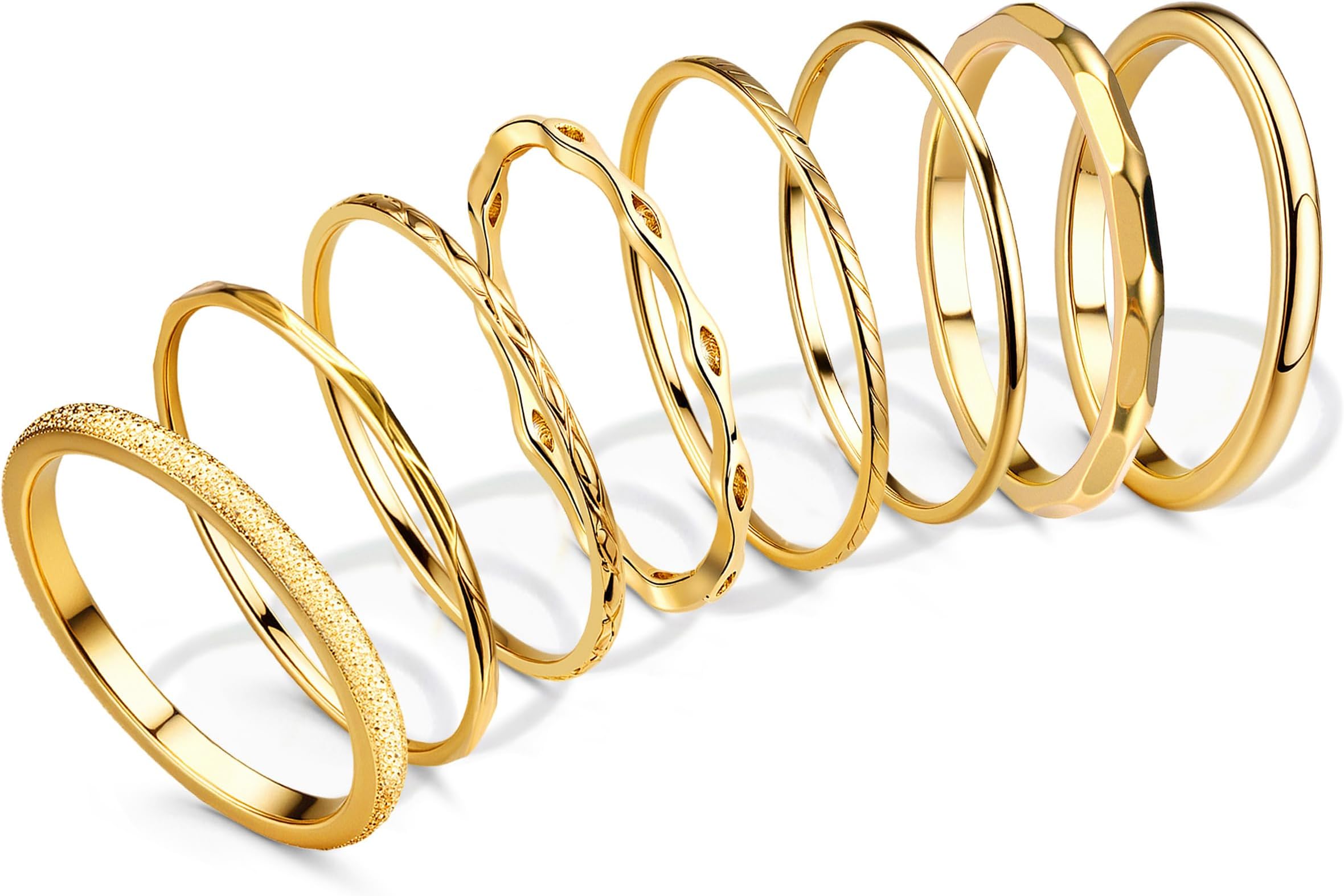 YADOCA 8Pcs 1MM 2MM Stainless Steel Rings for Women Men Minimalist Fashion Dainty Plain Thin Knuckle Stacking Midi Thumb Rings Stackable Statement Band Rings Set Silver Gold Tone Size 4-12