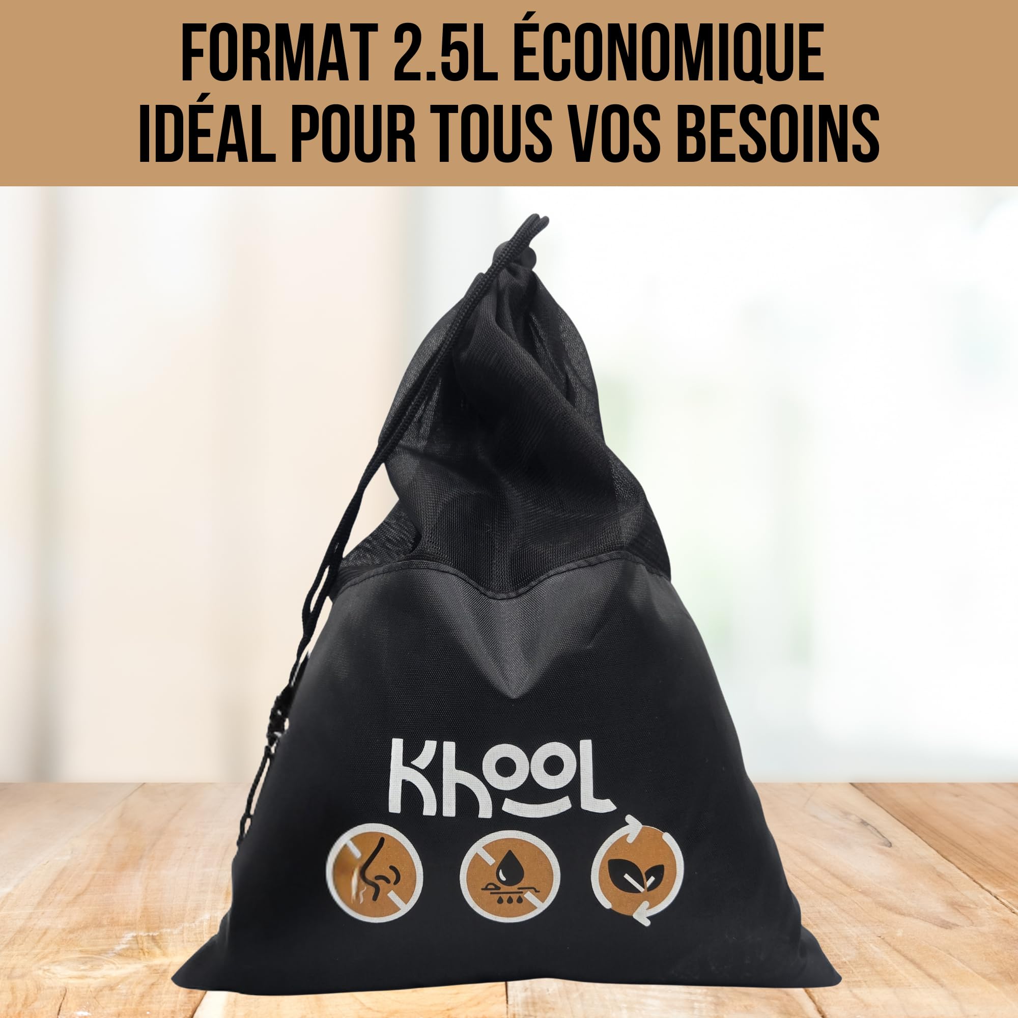KHOOL - Charbon Actif Granulés 2,5L - Charbon de Bambou Filtration Aquarium et Air - Granules Absorbantes Haute Capacité - Purification Eau Bassin et Filtre - Format Économique - Origine France
