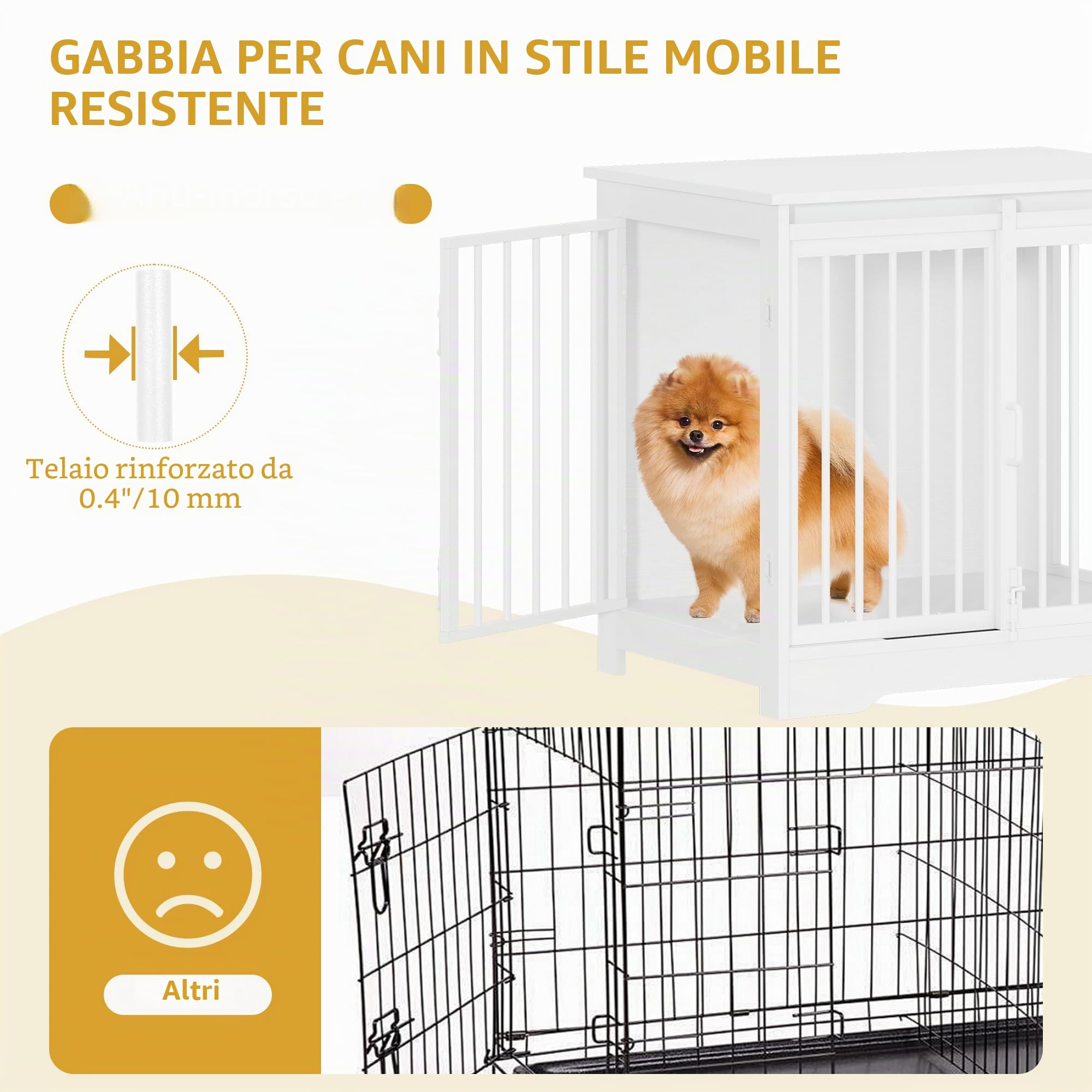 Hzuaneri 69 cm Gabbia per Cani, Tavolo Supplemento, Nicchia Moderna per Cani, Gabbia per Cuccioli, Casetta per Animali, 2 porte, 49 × 69 × 64,5 cm, Bianco DFC84313W