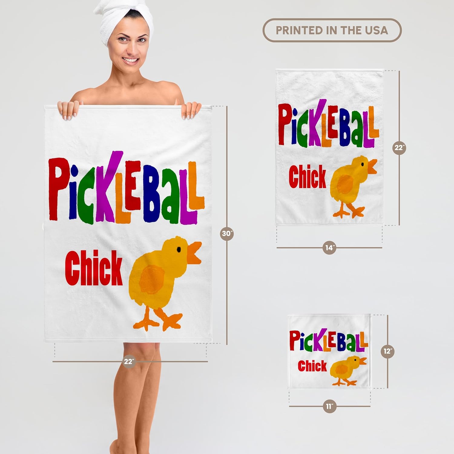 3dRose Funny Pickleball Chick Cartoon 22x30 Bath Hand Pool Towel