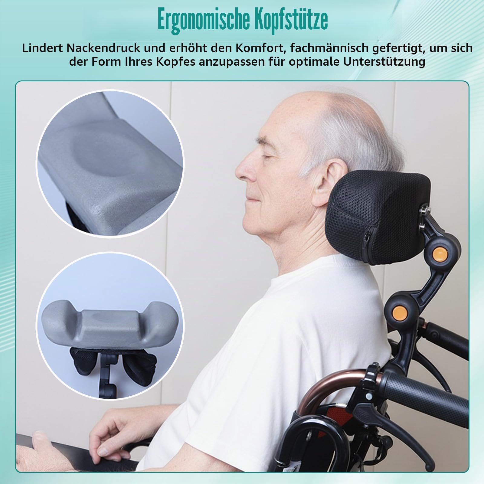 Verstellbare Rollstuhl Kopfstütze – Ergonomische Nackenstütz Kopfkisse für Senioren und Menschen mit Behinderung, Höhenverstellbar 36-49 cm, Breitenverstellbar 30-60 cm, für Universell Rollstühle