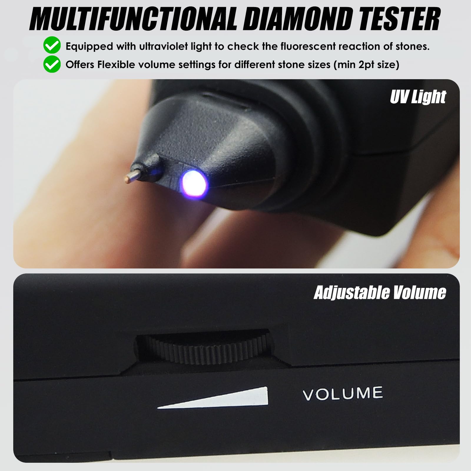 Diamanttester mit hoher Genauigkeit, professioneller Schmuck-Diamant-Selektor mit UV-Licht für Anfänger und Experten, Juwelier-Werkzeug, echter Diamant-Tester für verschiedene Größen von