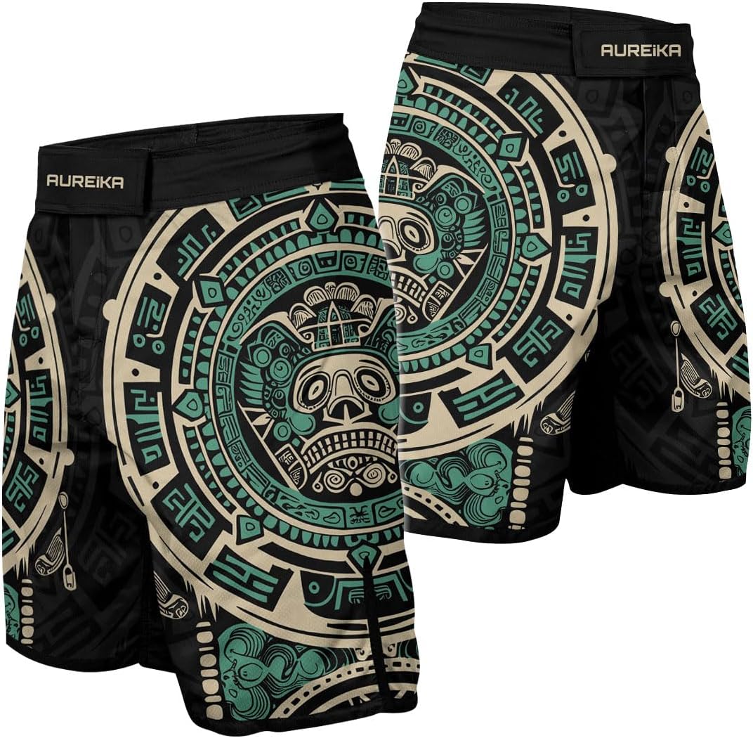 MMA Fight Shorts for Men – Aztec Design No-Gi, BJJ, Jiu Jitsu, Muay Thai, Wrestling, Boxing, and Kickboxing Shorts