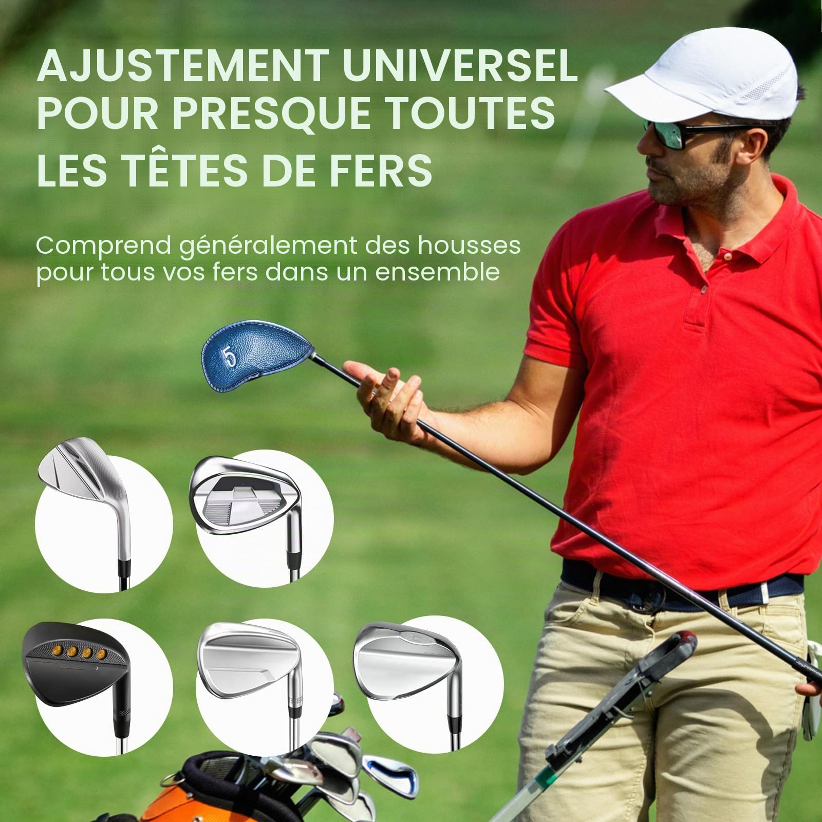 Lot de 12 housses de protection en cuir synthétique pour club de golf - Compatibles avec toutes les marques