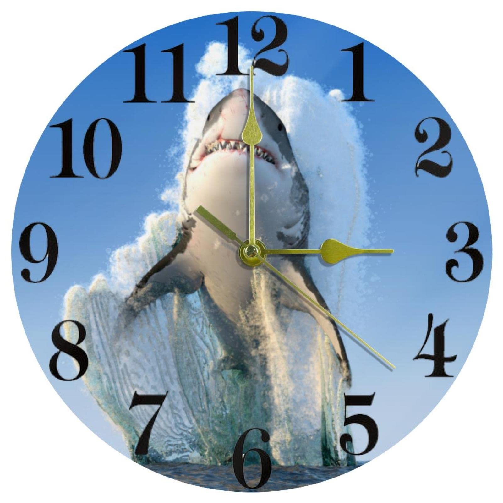 Horloge murale silencieuse à mouvement à quartz Jump Shark de 25,4 cm