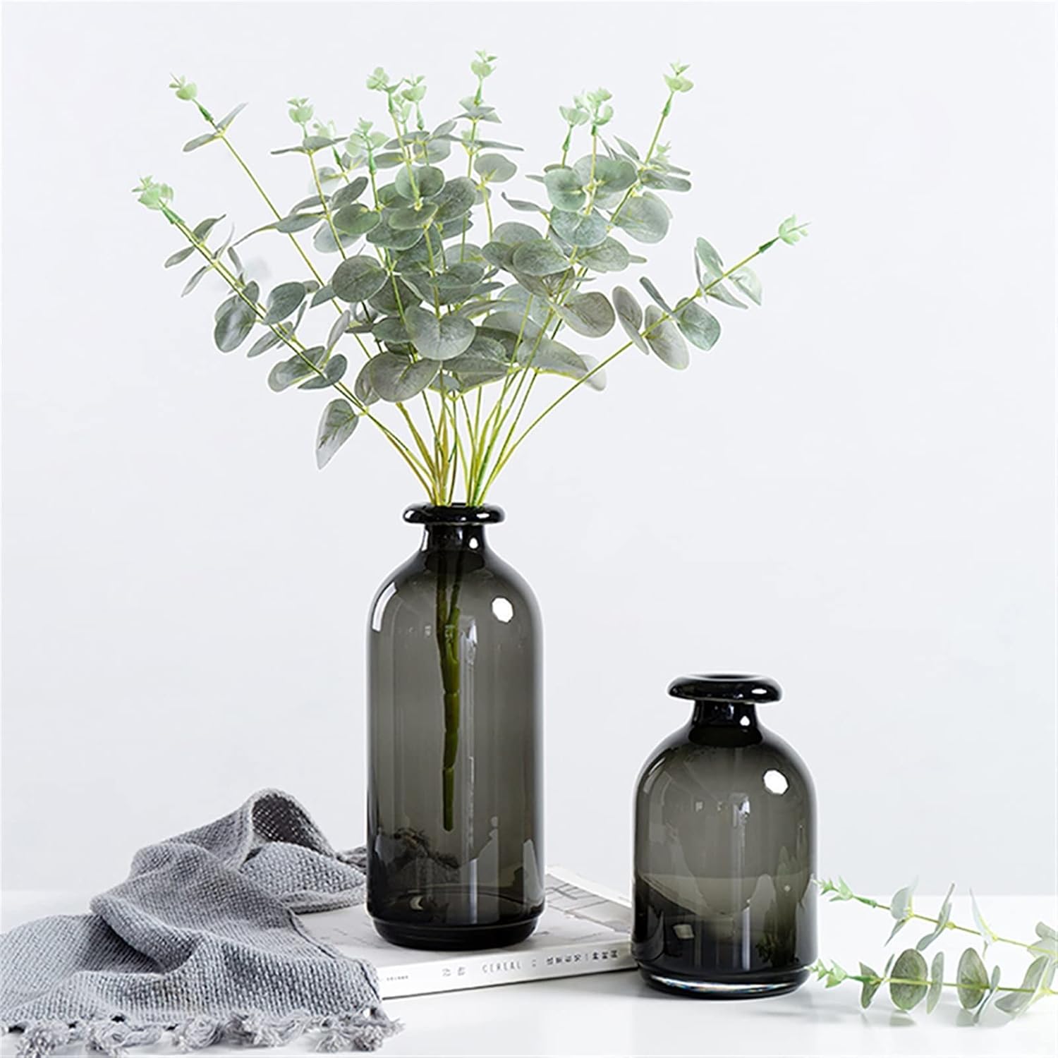 Vase Nordic Black Transparent Glass Flower Arrangement Vase Creative Table Dried Flower Decorations Desktop Ornaments Suitable for Dining and Living Room Home decoratio(Large)