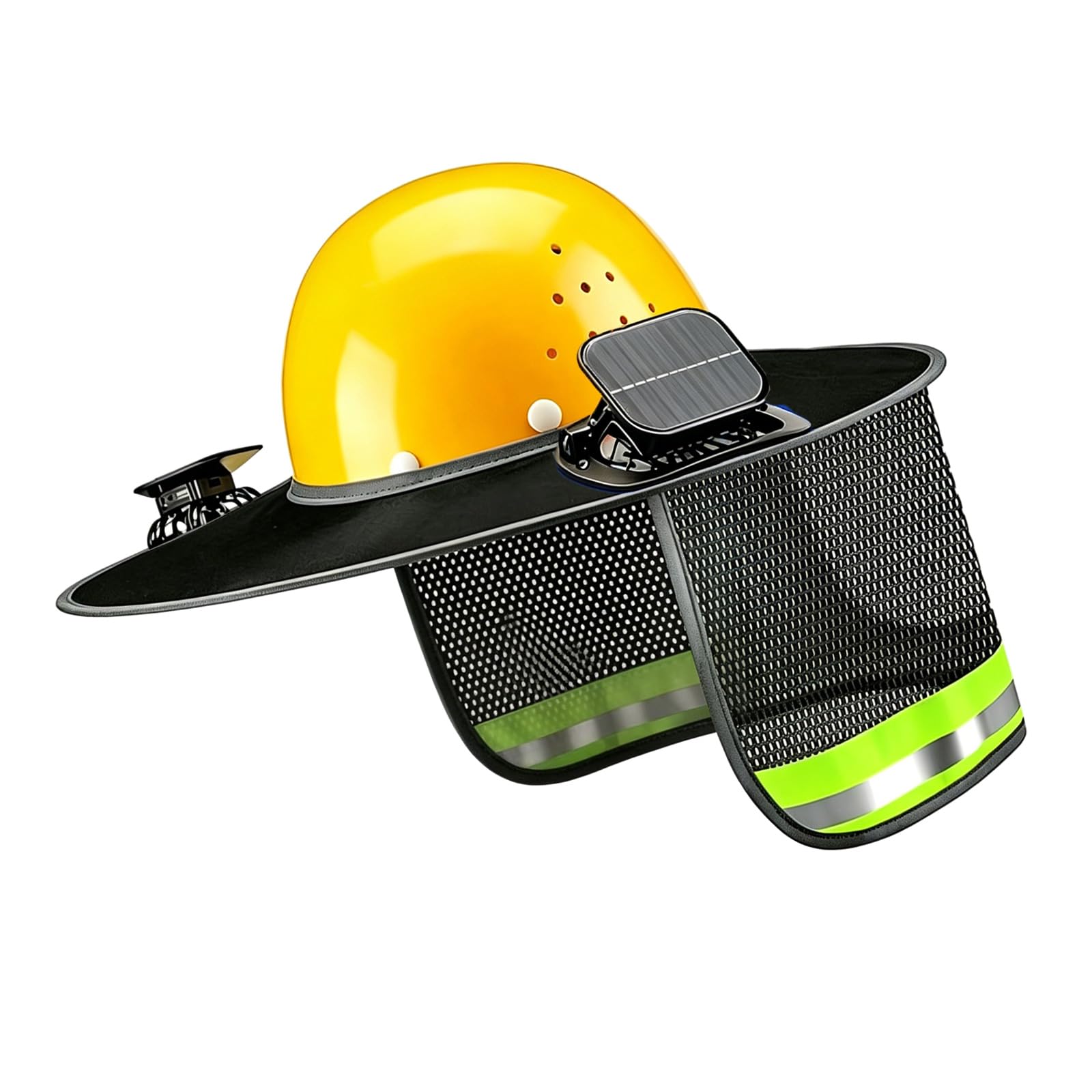 Solar Power Fan Hard Hat Sun Shade Full Brim for Outdoor Activity with USB Rechargeable Battery and Reflective Strips Hard Hat Sun Visors Detachable Attachment