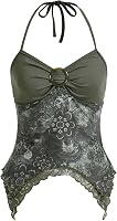 Verdusa Women's Y2K Floral Halter Top Asymmetrical Fairy Streetwear Cami Gothic 2000s Party Tops