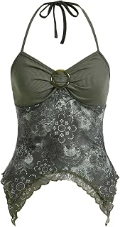 Verdusa Women's Y2K Floral Halter Top Asymmetrical Fairy Streetwear Cami Gothic 2000s Party Tops