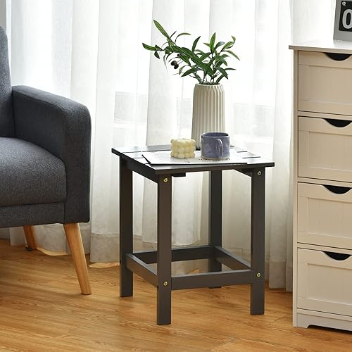 Miniatura 4 de Giantex Mesa auxiliar para exteriores, mesa auxiliar cuadrada de madera de 15 pulgadas con diseño de rejillas, construcción resistente, fácil