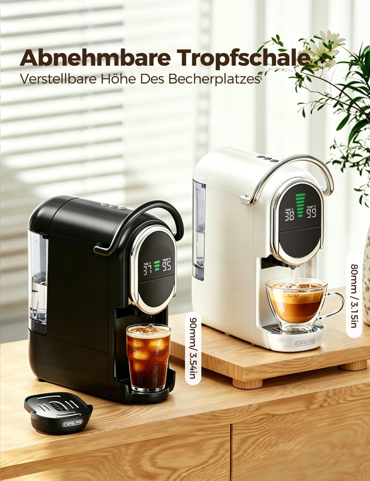 CAFELFFE Cafetera multicápsula 5 en 1 compatible con NS*/DG*/ESE*/A Modo Mio y Coffee Power, 20 bares, función de preparación fría y caliente, temperatura ajustable y 7 niveles de agua, color blanco