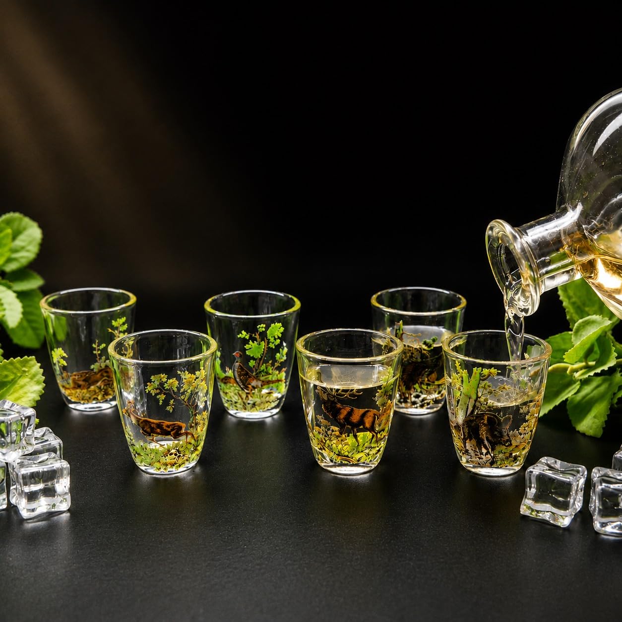 GTK - Geweihe & Trophäen KRUMHOLZ Lot de 6 verres à liqueur courts avec motif de chasse coloré 2 cl