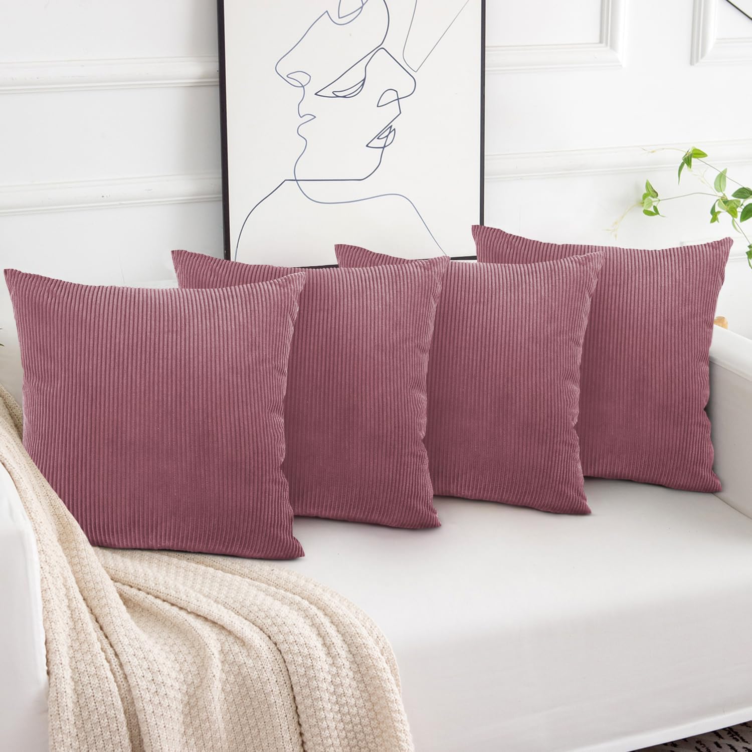 Aspire Homeware Pink Cushions with Covers Included 45 x 45 cm Pack of 4 (4-Cushion Covers, 4-Inserts) with Invisible Zipper Pattern Cushion for Home Décor, Bedroom & Sofa (18x18 Inchs)