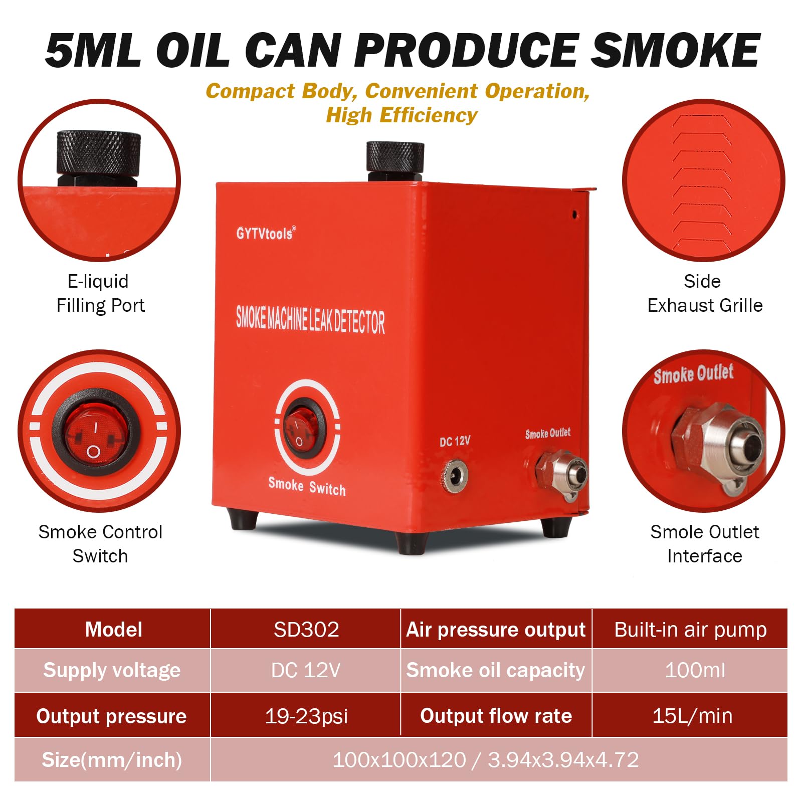 Smoke Leak Detector ，Automotive Smoke Machine， for Detecting leaks in Vacuum, Fuel, EVAP and Other Automotive Systems. (Red Strap Model)