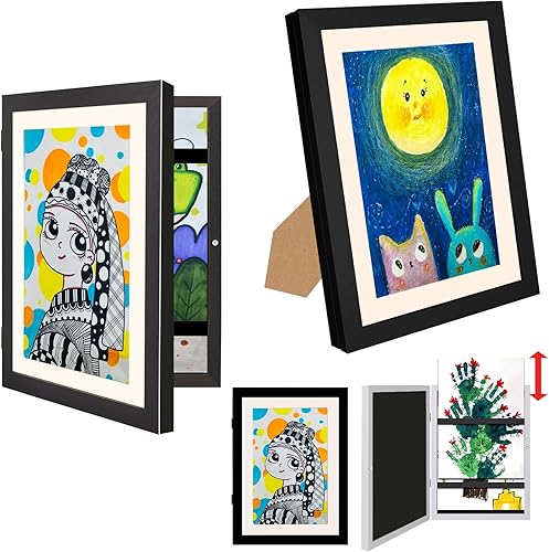 UBeesize Marco de arte para niños, paquete de 2 unidades de arte A4, marcos de apertura frontal con capacidad para 50 unidades, pantalla de imágenes