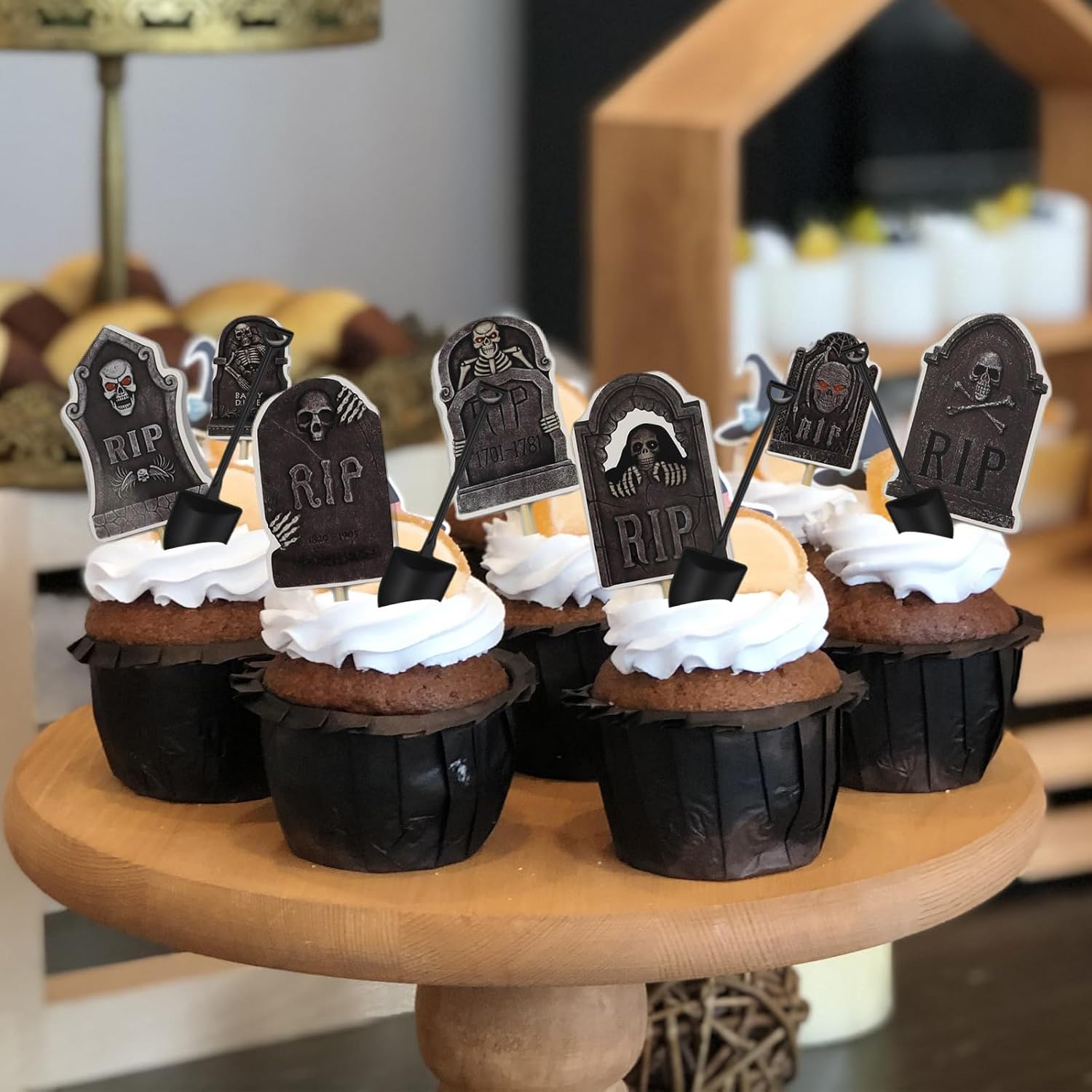 112 PCS Halloween Cupcake Toppers, Tombstones Graveyard Cupcake Decoration, Novelty Mini Shovel Spoons, Horrible Cupcake Toppers for Halloween Theme Birthday Party Supplies image 3