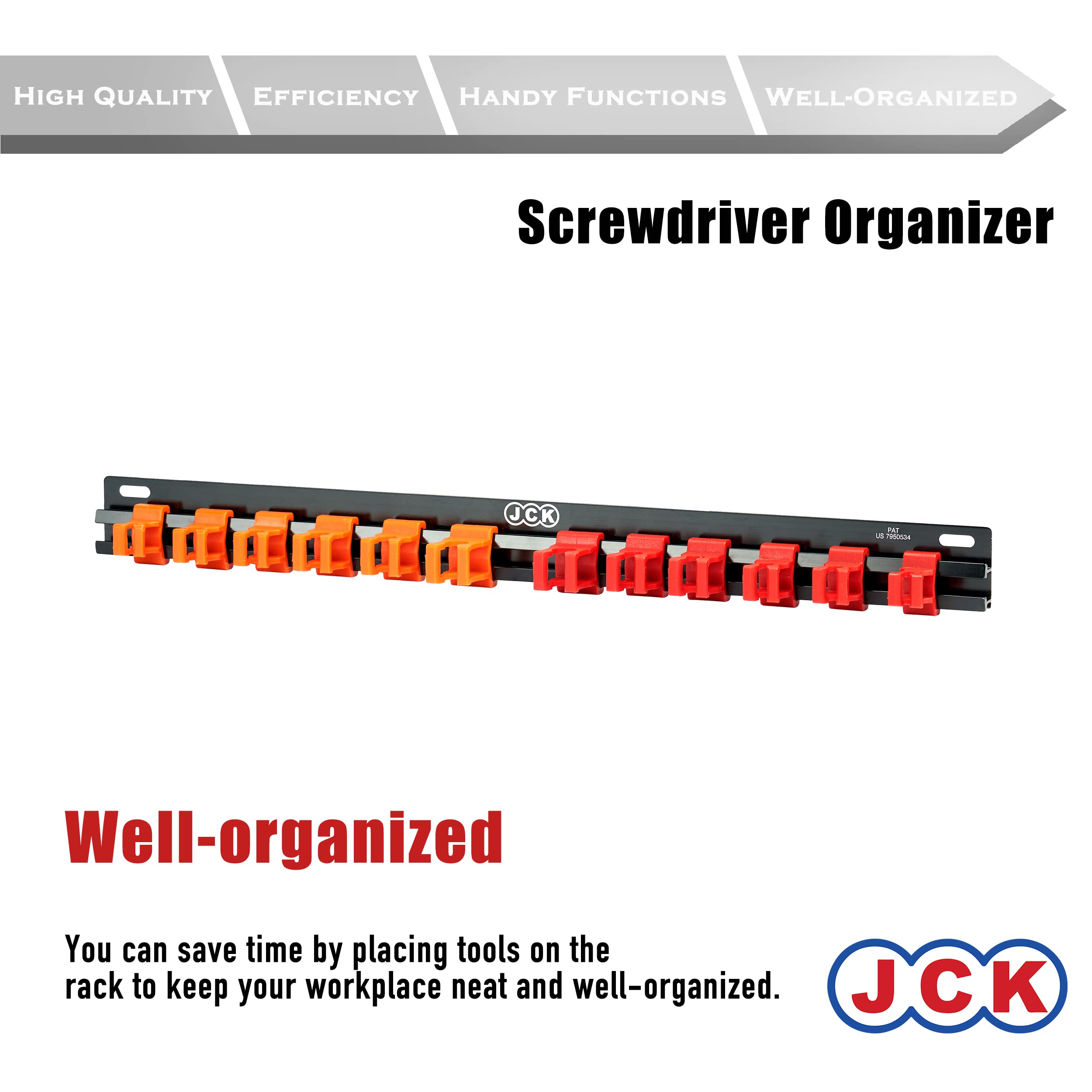 JCK Aluminum Screwdriver Organizer with Clips and Aluminum Rack Organize Your Screwdrivers for Metric/Imperial Secure Clip Combination Toolbox Socket Storage - Image 2