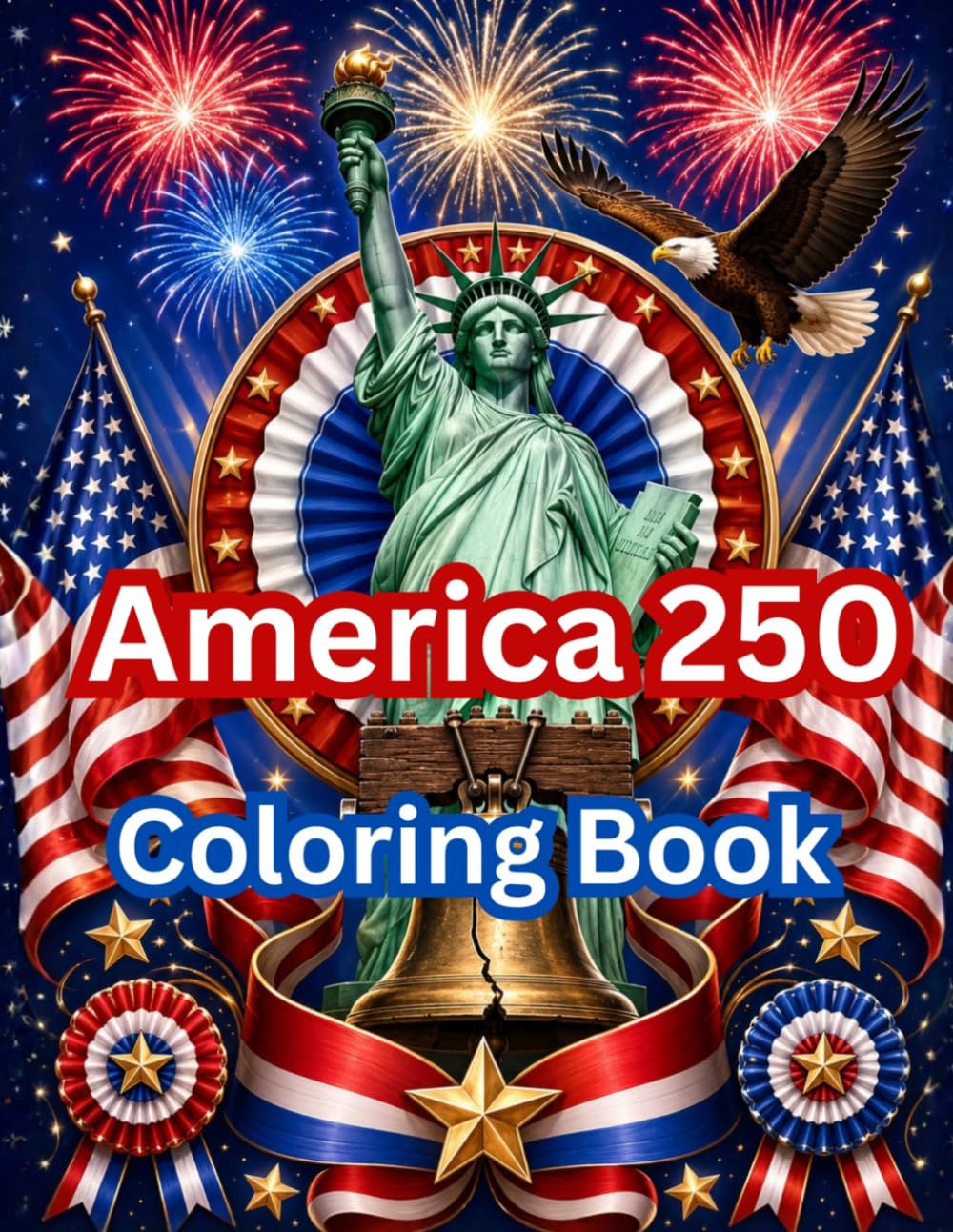 America 250 Coloring Book: 100 Patriotic Coloring Pages for the 4th of July, USA 250th Anniversary, American Landmarks, Flags, Eagles, Ribbons and Freedom Symbols
