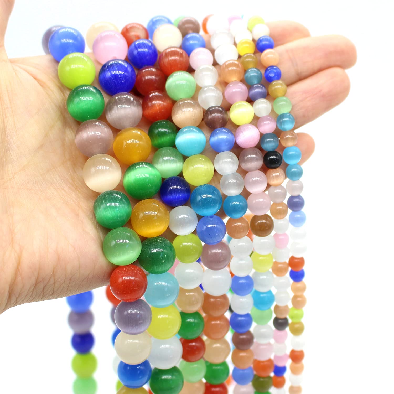 Oameusa 6mm Colored Cat's Eye Agate Natural Gemstone Loose Agate Stones Beads for DIY Bracelets Necklace Earring Jewelry Making Supplies About 60-62Pcs 15inches/Strand
