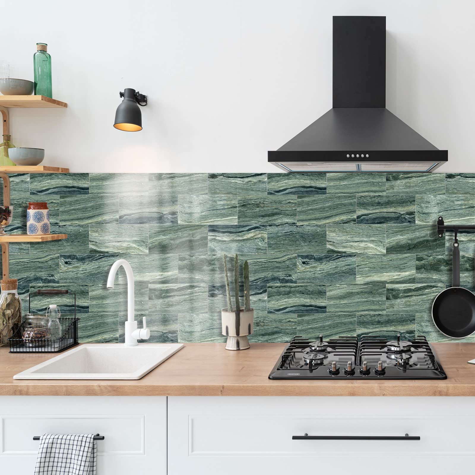 A.Monamour Adesivi per Piastrelle da Parete Adesivi per Mattonelle Autoadesivo Spessa Marmo Effetto 3D Impermeabile PVC Decorazione Murale per Cucina Bagno Lavanderia 10.16x20.32cm