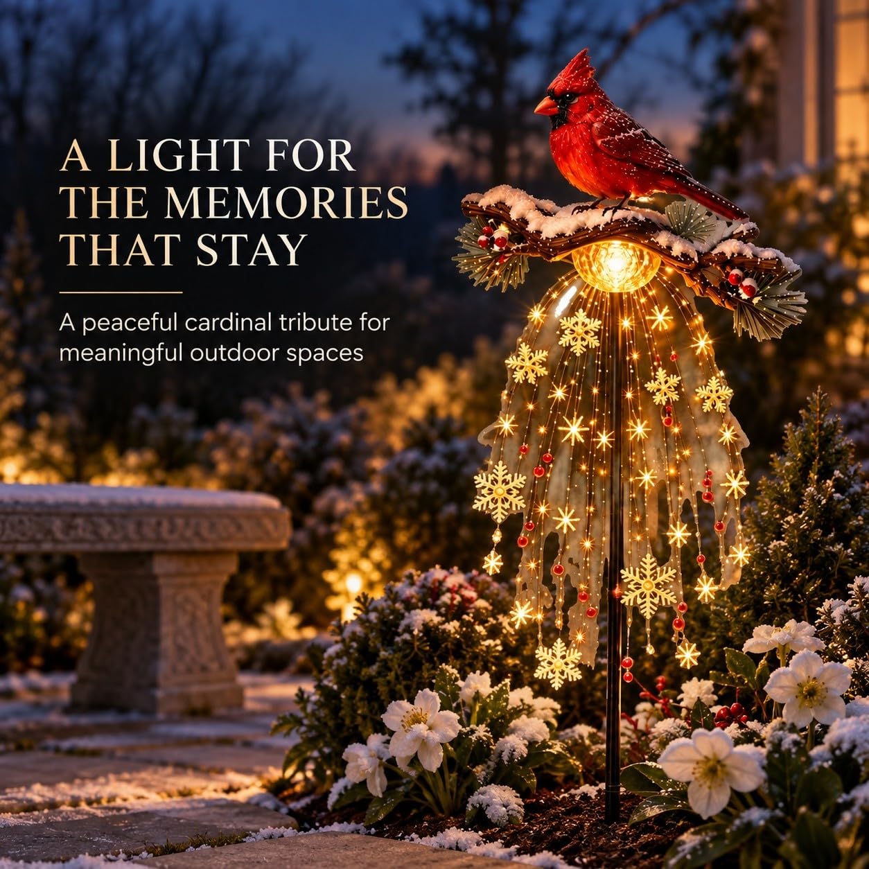 Cardinal Memory Fountain Solar Light, Memorial Garden Stake