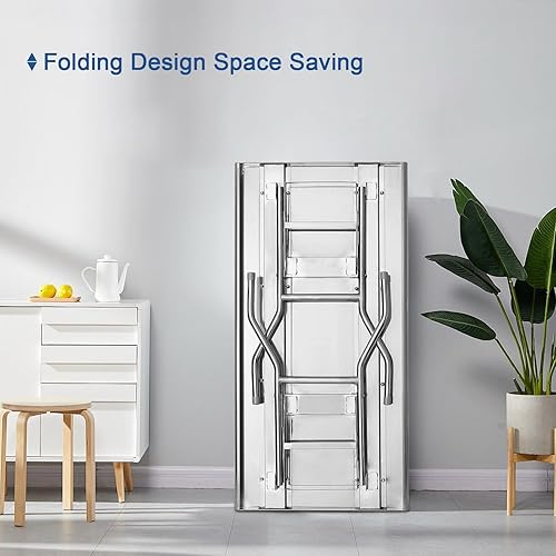 Miniatura 6 de HARDURA Mesa plegable de acero inoxidable de 30 x 48 pulgadas con estante inferior ajustable y patas galvanizadas, mesa de preparación plegable