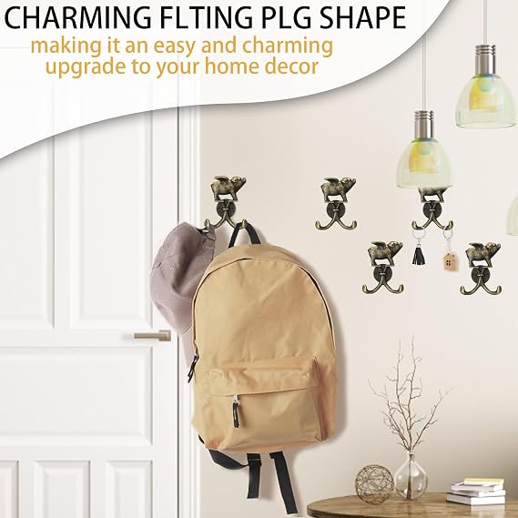 Flying Pig Coat Hooks Wall Mounted, Set of 2 Heavy Duty Antique Bronze Vintage Animal Hooks for Farmhouse, Rustic Decorative Hooks for Coat, Bag, Towel