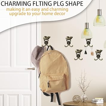 Flying Pig Coat Hooks Wall Mounted, Set of 2 Heavy Duty Antique Bronze Vintage Animal Hooks for Farmhouse, Rustic Decorative Hooks for Coat, Bag, Towel