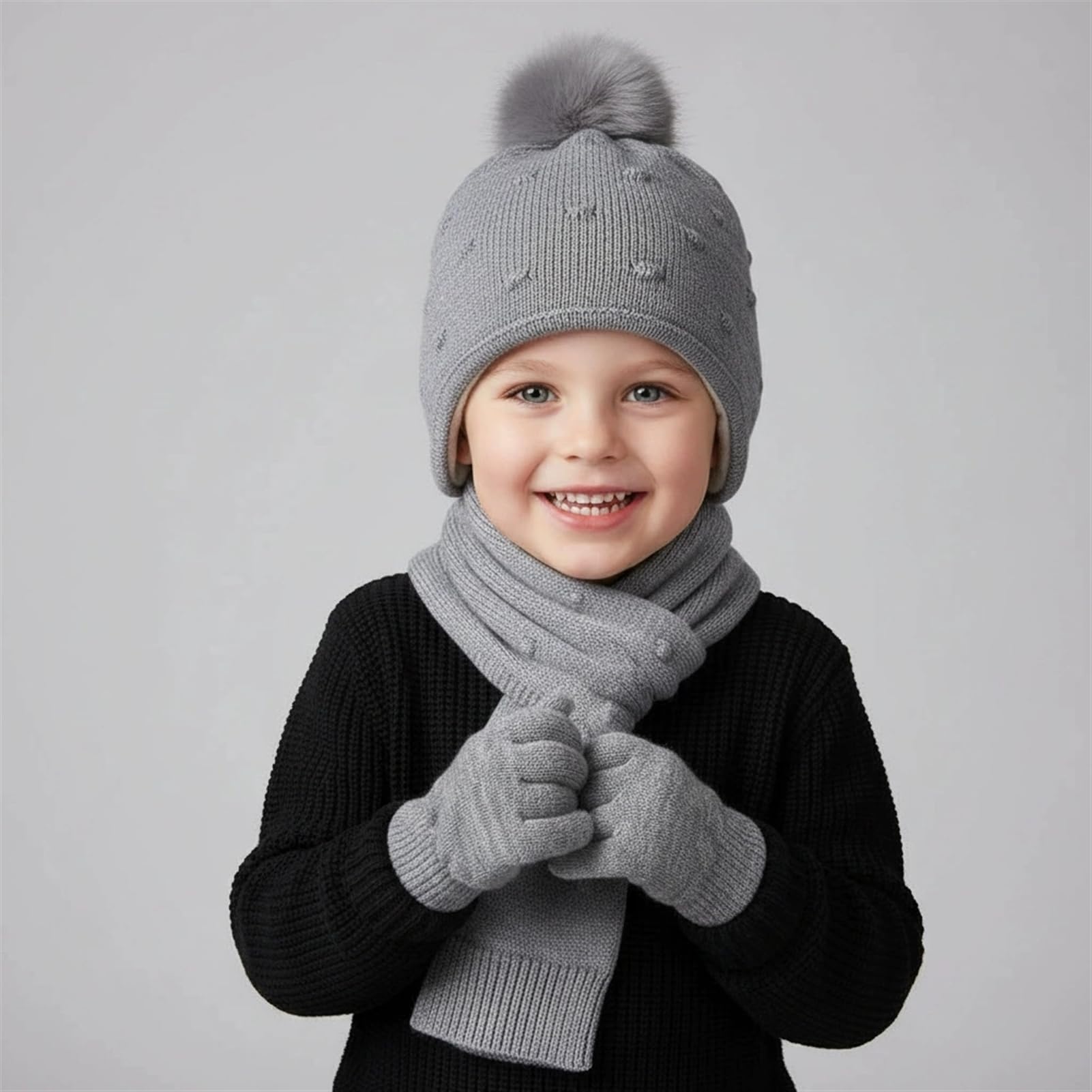 Bonnet Chaud écharpe Gants 3 en 1 Ensemble Chaud avec Doublure