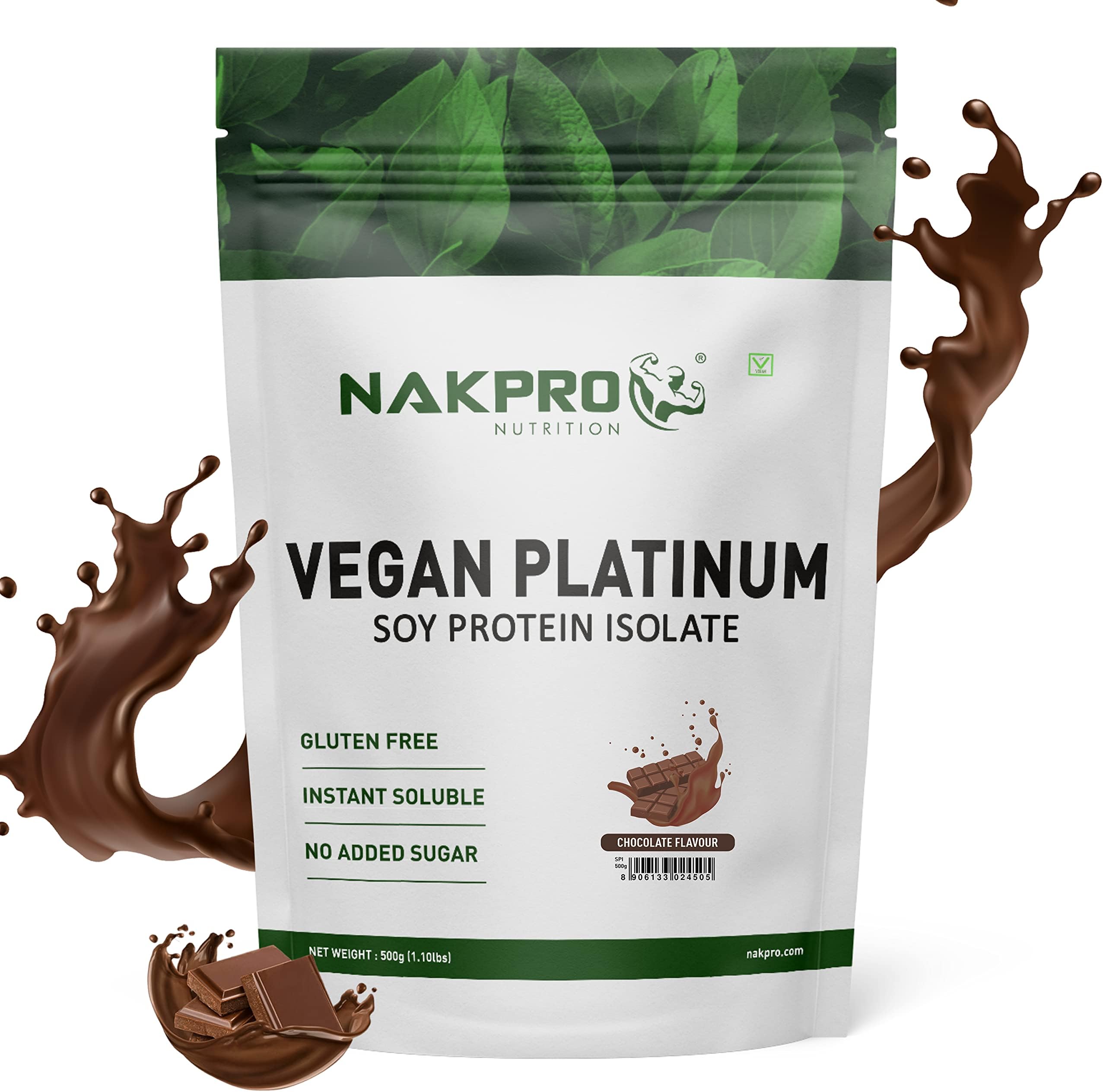 NAKPRO Vegan Soy Protein Isolate 90% | Raw, Pure, Natural & Vegetarian Plant Protein Supplement Powder 500g - (Chocolate, 500g)