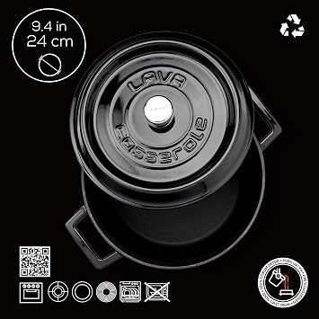 LAVA Metal Casting Round Pot, 24cm, Black